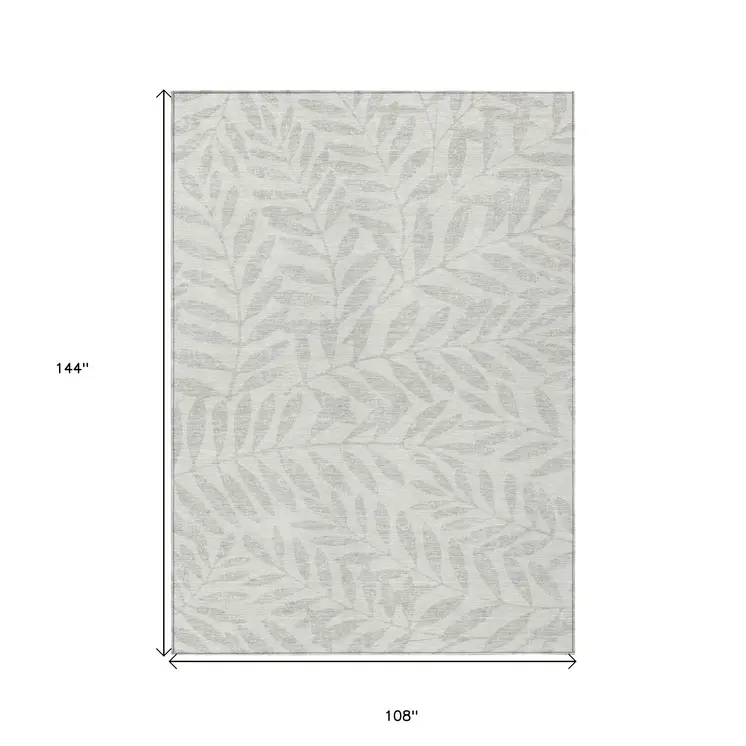 9' X 12' Ivory And Gray Floral Washable Indoor Outdoor Area Rug