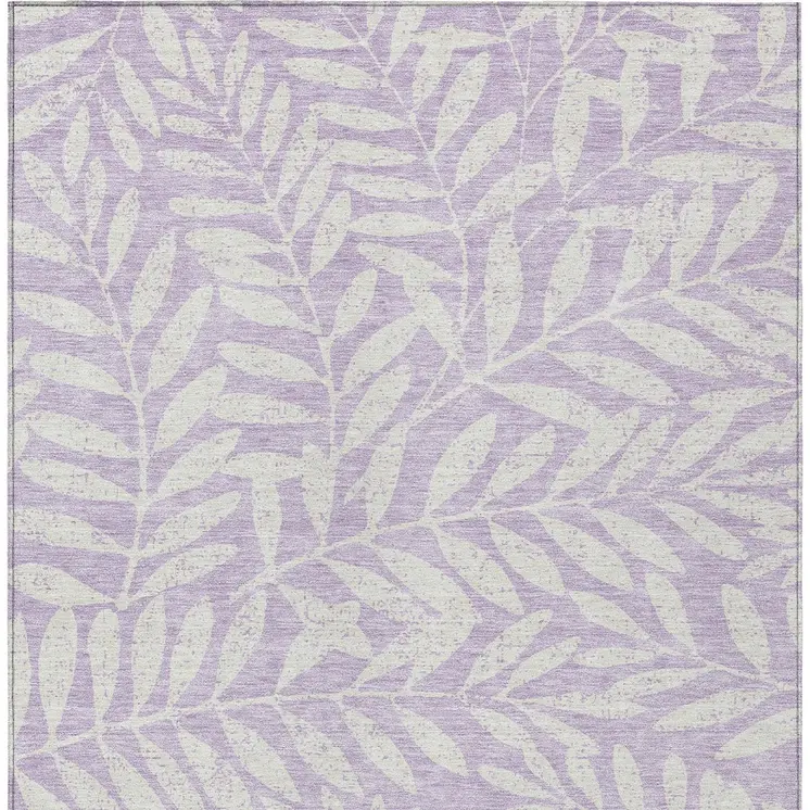 3' X 5' Lavender And Ivory Floral Washable Indoor Outdoor Area Rug