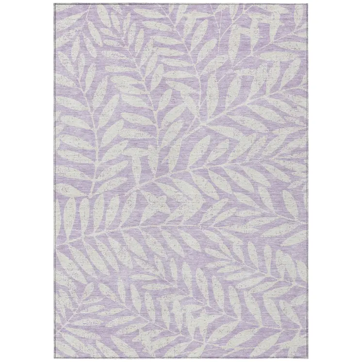 3' X 5' Lavender And Ivory Floral Washable Indoor Outdoor Area Rug