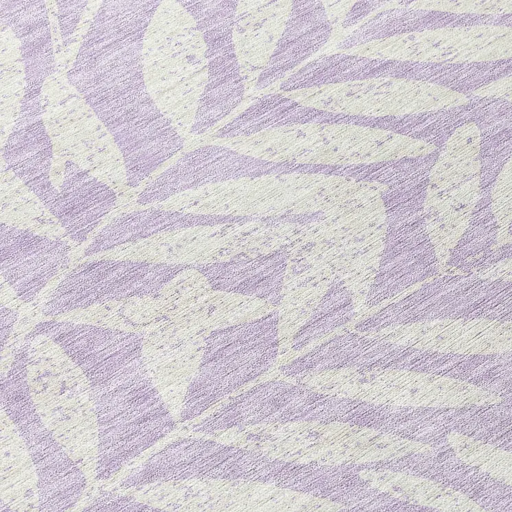8' Lavender And Ivory Round Floral Washable Indoor Outdoor Area Rug