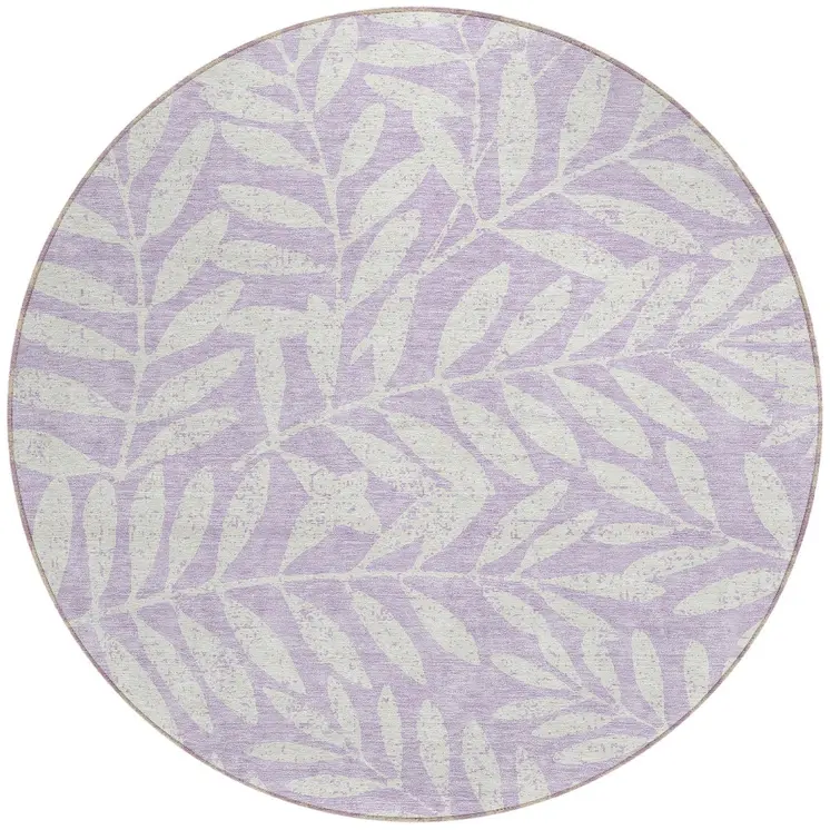 8' Lavender And Ivory Round Floral Washable Indoor Outdoor Area Rug