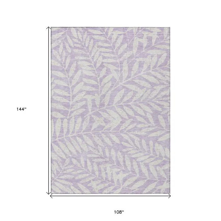 9' X 12' Lavender And Ivory Floral Washable Indoor Outdoor Area Rug