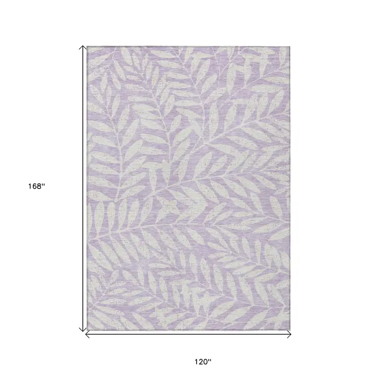 10' X 14' Lavender And Ivory Floral Washable Indoor Outdoor Area Rug