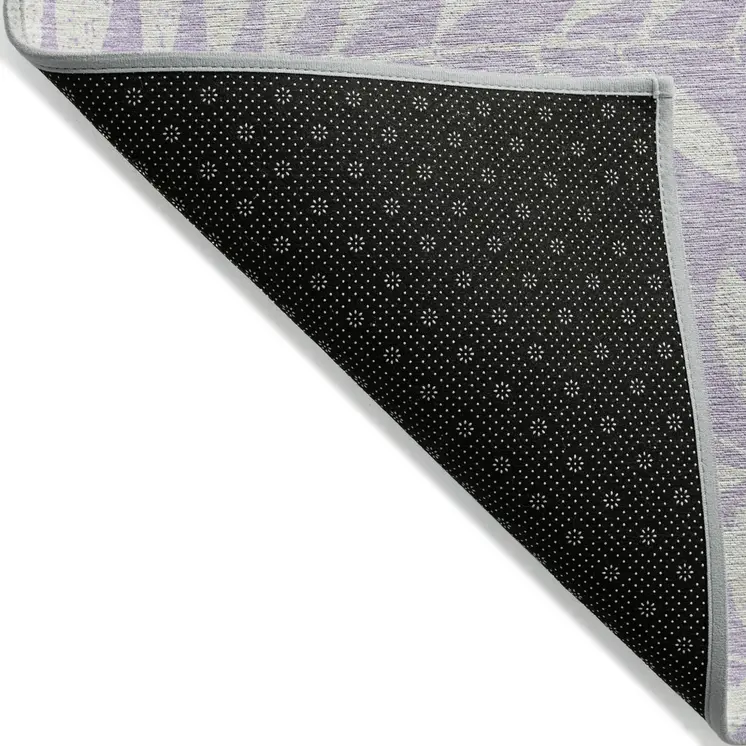 10' X 14' Lavender And Ivory Floral Washable Indoor Outdoor Area Rug