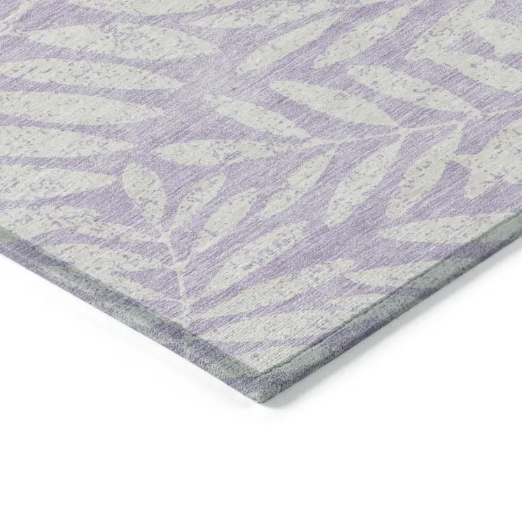 10' X 14' Lavender And Ivory Floral Washable Indoor Outdoor Area Rug