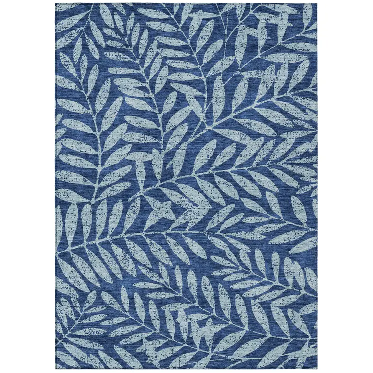 3' X 5' Navy Blue And Light Blue Floral Washable Indoor Outdoor Area Rug