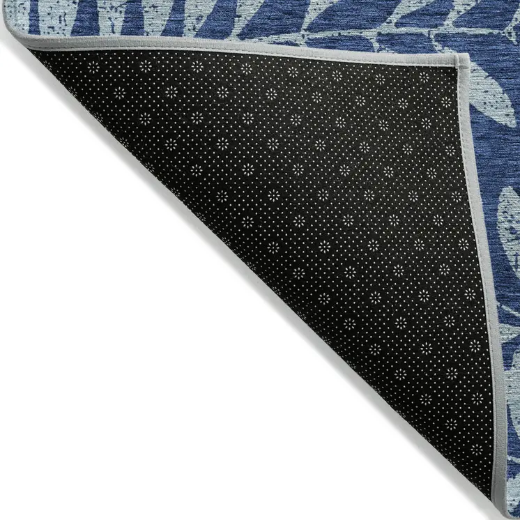 3' X 5' Navy Blue And Light Blue Floral Washable Indoor Outdoor Area Rug
