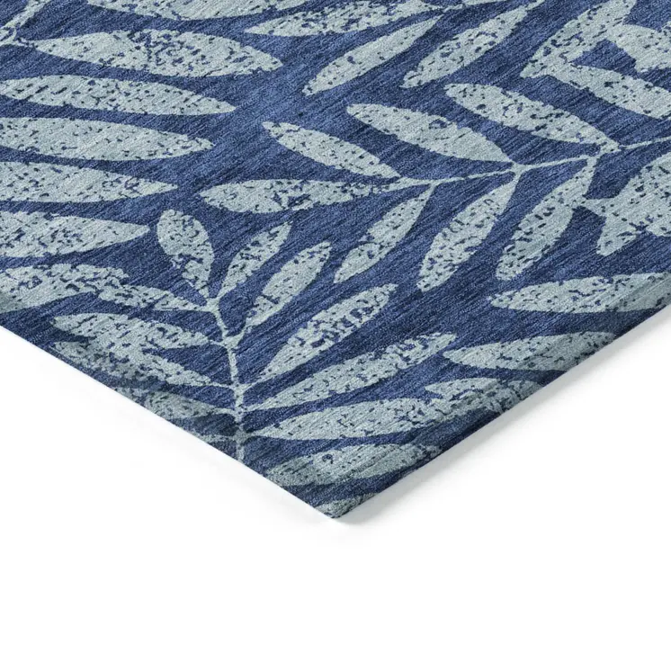 3' X 5' Navy Blue And Light Blue Floral Washable Indoor Outdoor Area Rug