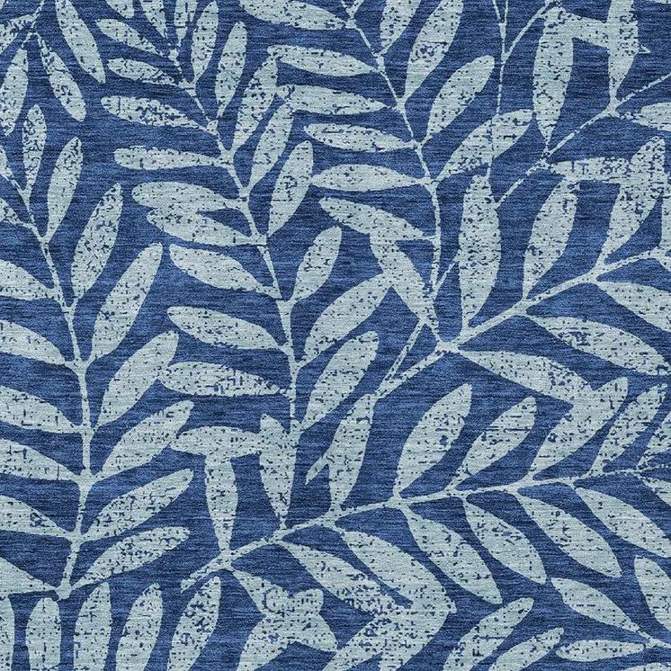 3' X 5' Navy Blue And Light Blue Floral Washable Indoor Outdoor Area Rug
