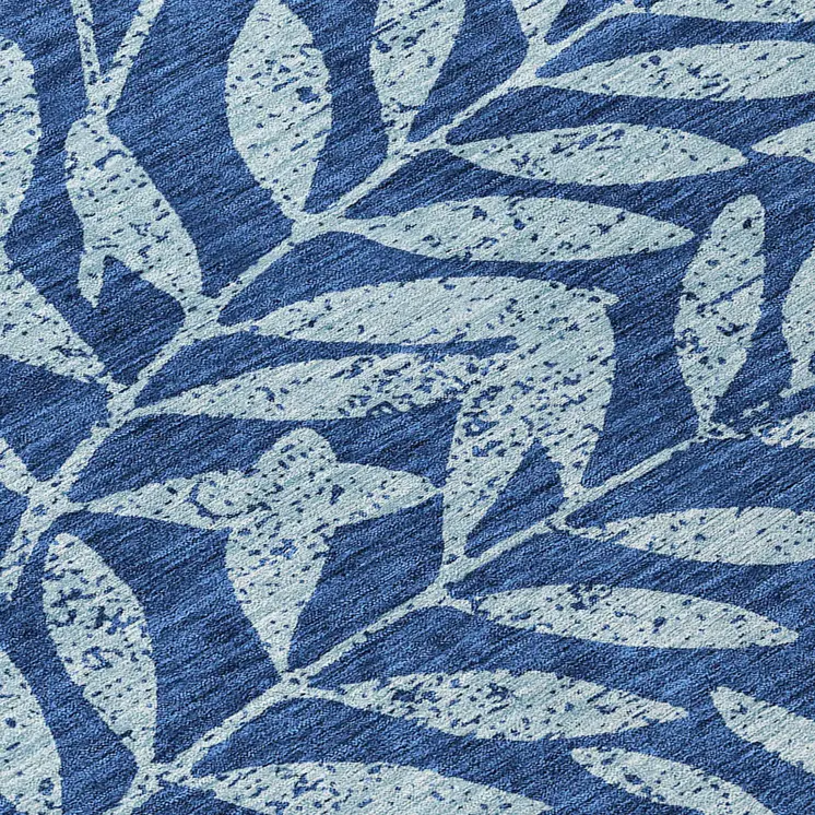 8' Navy Blue And Light Blue Round Floral Washable Indoor Outdoor Area Rug