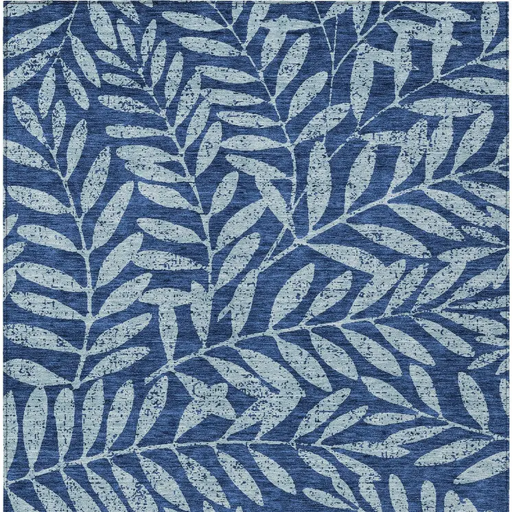 9' X 12' Navy Blue And Light Blue Floral Washable Indoor Outdoor Area Rug