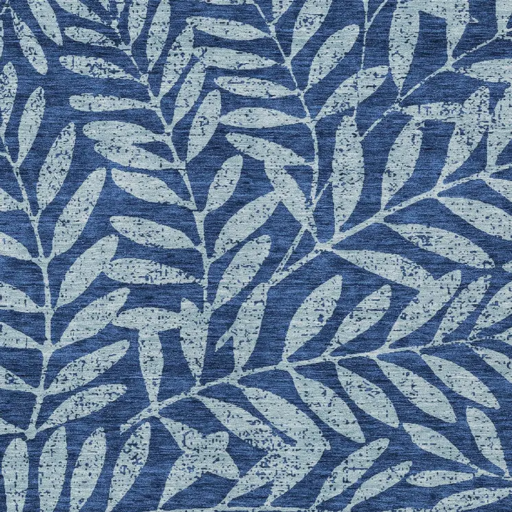 9' X 12' Navy Blue And Light Blue Floral Washable Indoor Outdoor Area Rug