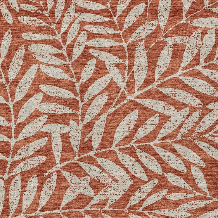 3' X 5' Orange And Ivory Floral Washable Indoor Outdoor Area Rug