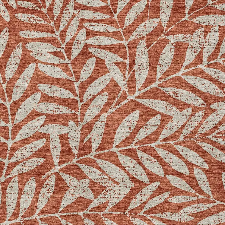 5' X 8' Orange And Ivory Floral Washable Indoor Outdoor Area Rug