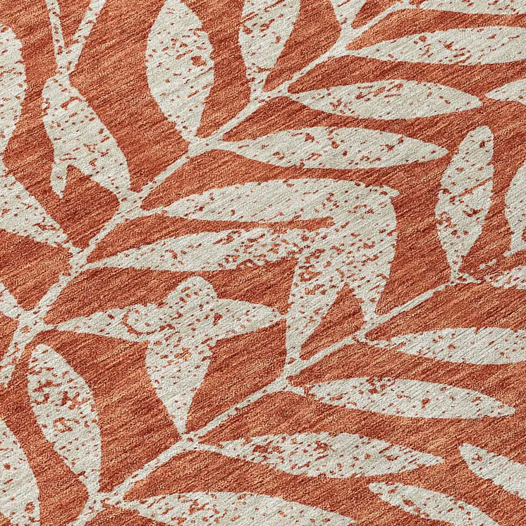 8' Orange And Ivory Round Floral Washable Indoor Outdoor Area Rug