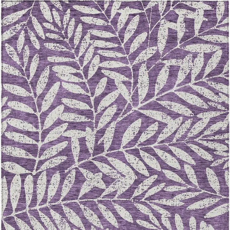 3' X 5' Purple And Ivory Floral Washable Indoor Outdoor Area Rug
