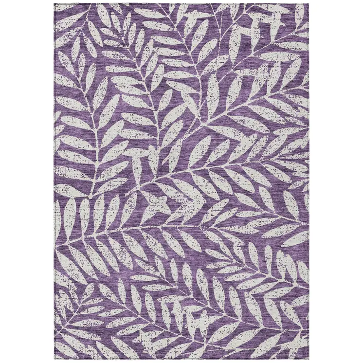 3' X 5' Purple And Ivory Floral Washable Indoor Outdoor Area Rug
