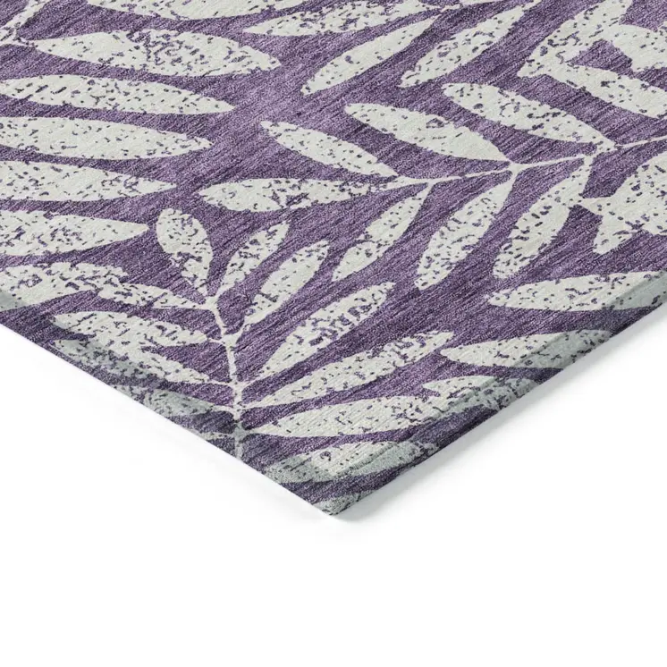 3' X 5' Purple And Ivory Floral Washable Indoor Outdoor Area Rug