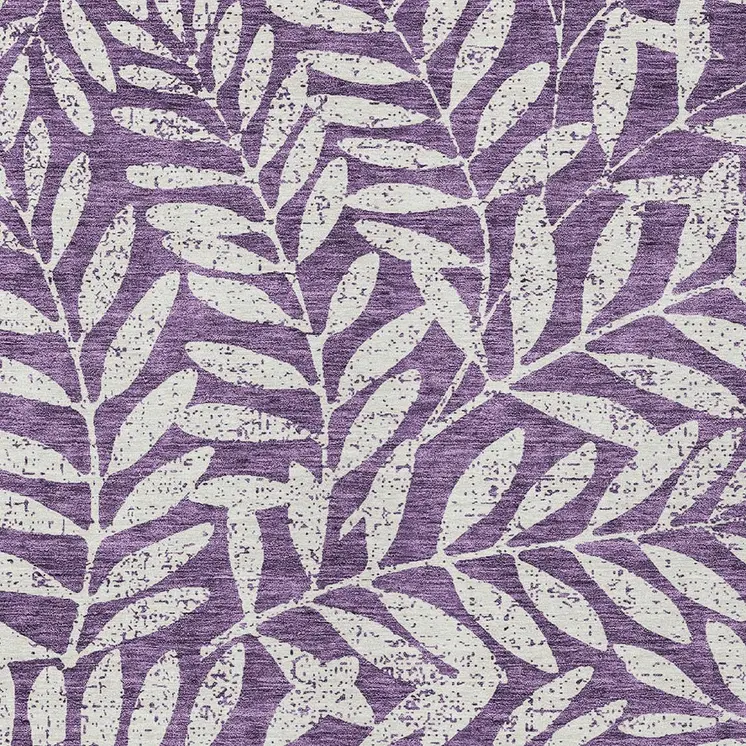 8' X 10' Purple And Ivory Floral Washable Indoor Outdoor Area Rug