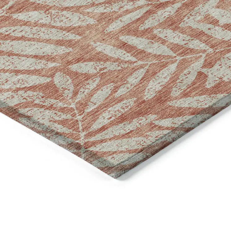 5' X 8' Salmon And Gray Floral Washable Indoor Outdoor Area Rug