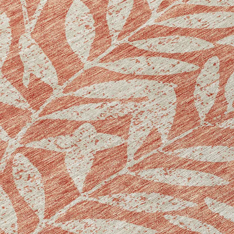 8' Salmon And Gray Round Floral Washable Indoor Outdoor Area Rug