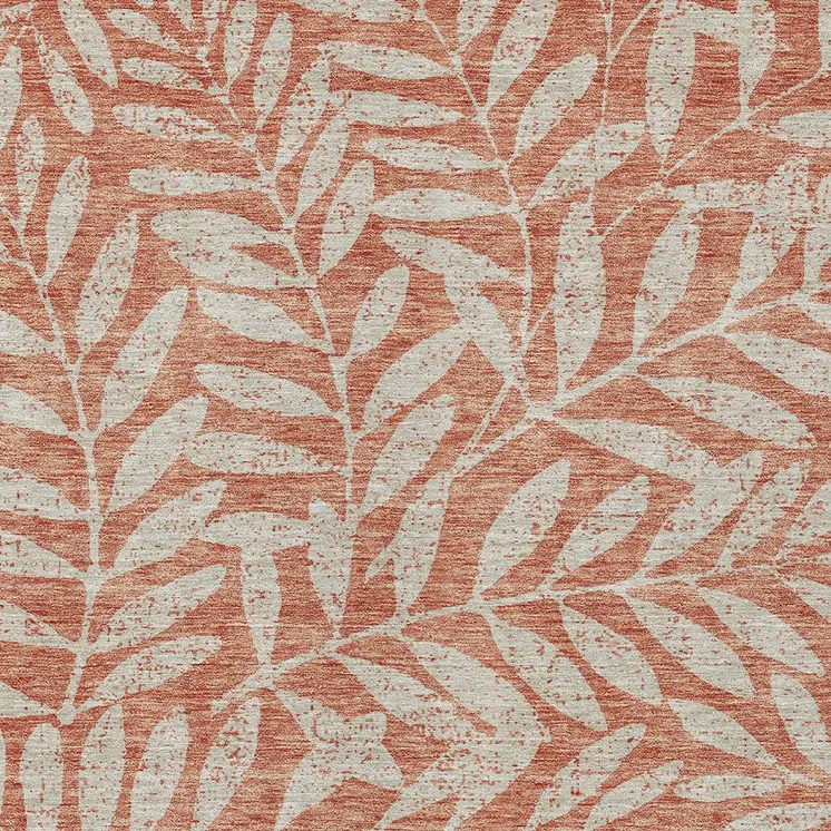 9' X 12' Salmon And Gray Floral Washable Indoor Outdoor Area Rug