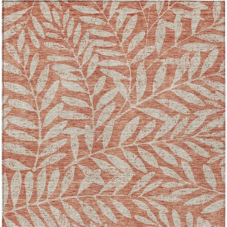 10' X 14' Salmon And Gray Floral Washable Indoor Outdoor Area Rug