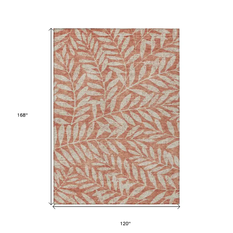10' X 14' Salmon And Gray Floral Washable Indoor Outdoor Area Rug
