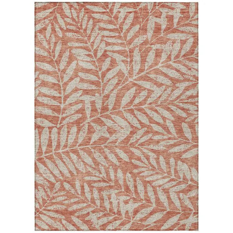 10' X 14' Salmon And Gray Floral Washable Indoor Outdoor Area Rug