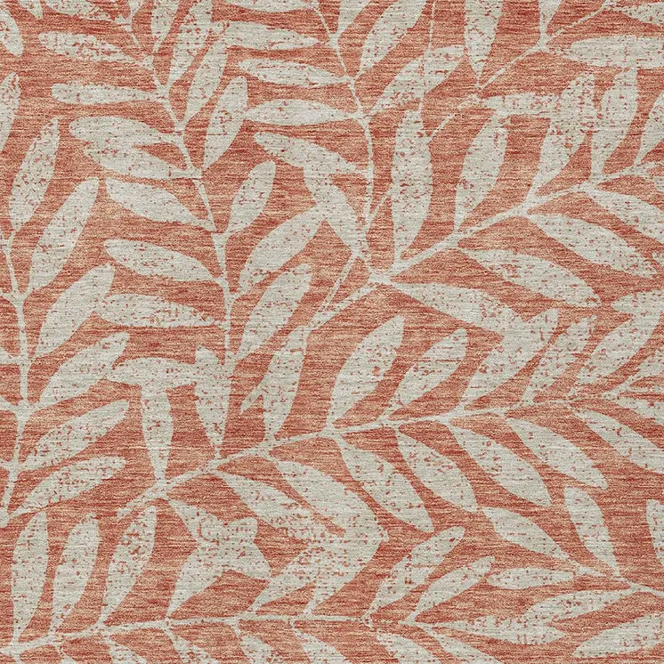 10' X 14' Salmon And Gray Floral Washable Indoor Outdoor Area Rug