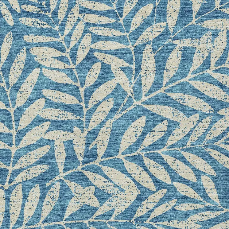 3' X 5' Teal Blue And Ivory Floral Washable Indoor Outdoor Area Rug
