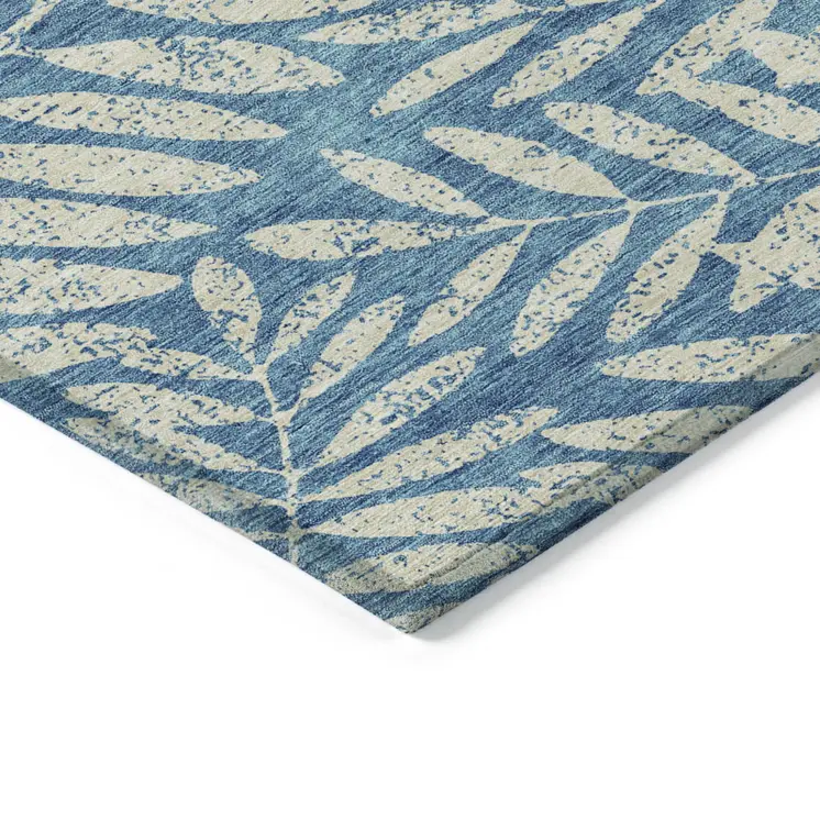8' X 10' Teal Blue And Ivory Floral Washable Indoor Outdoor Area Rug