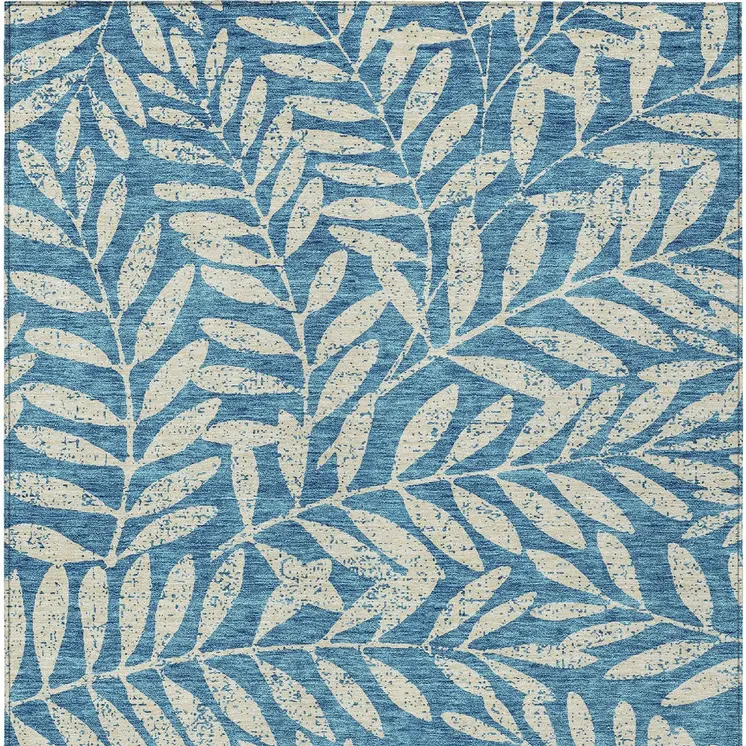 8' X 10' Teal Blue And Ivory Floral Washable Indoor Outdoor Area Rug