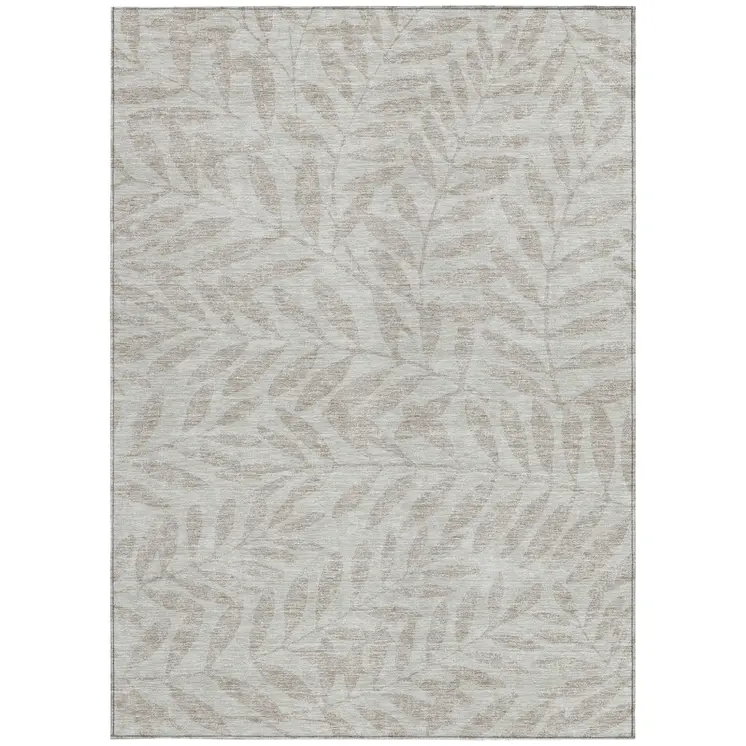 5' X 8' Taupe And Beige Floral Washable Indoor Outdoor Area Rug