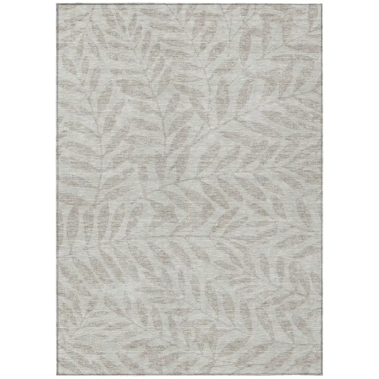 5' X 8' Taupe And Beige Floral Washable Indoor Outdoor Area Rug