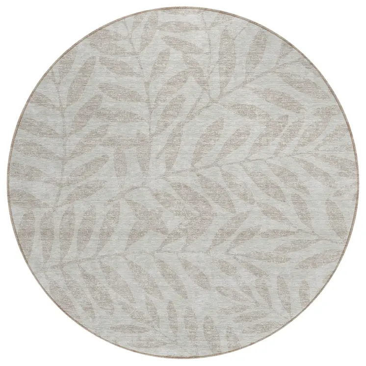 8' Taupe And Beige Round Floral Washable Indoor Outdoor Area Rug