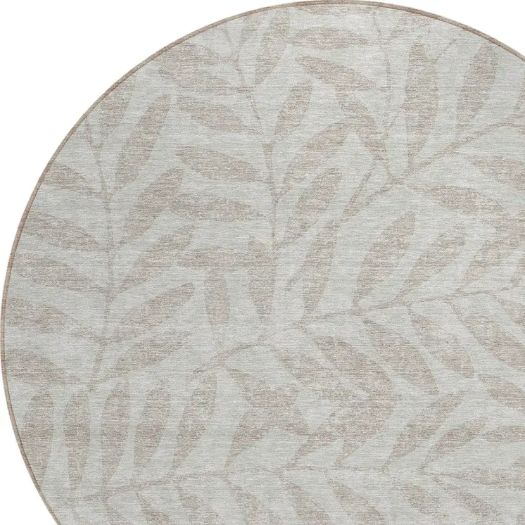 8' Taupe And Beige Round Floral Washable Indoor Outdoor Area Rug