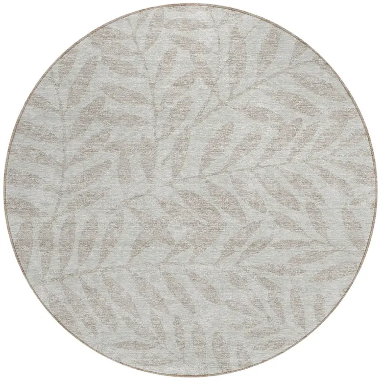 8' Taupe And Beige Round Floral Washable Indoor Outdoor Area Rug