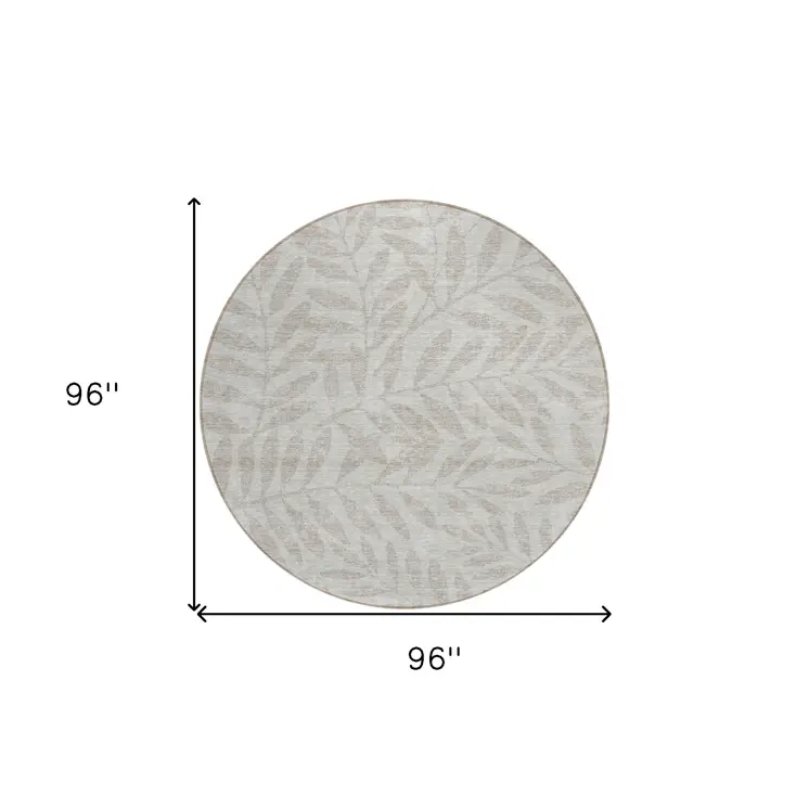 8' Taupe And Beige Round Floral Washable Indoor Outdoor Area Rug