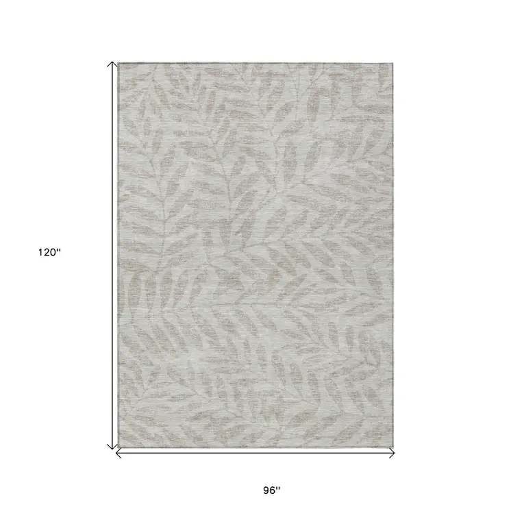 8' X 10' Taupe And Beige Floral Washable Indoor Outdoor Area Rug
