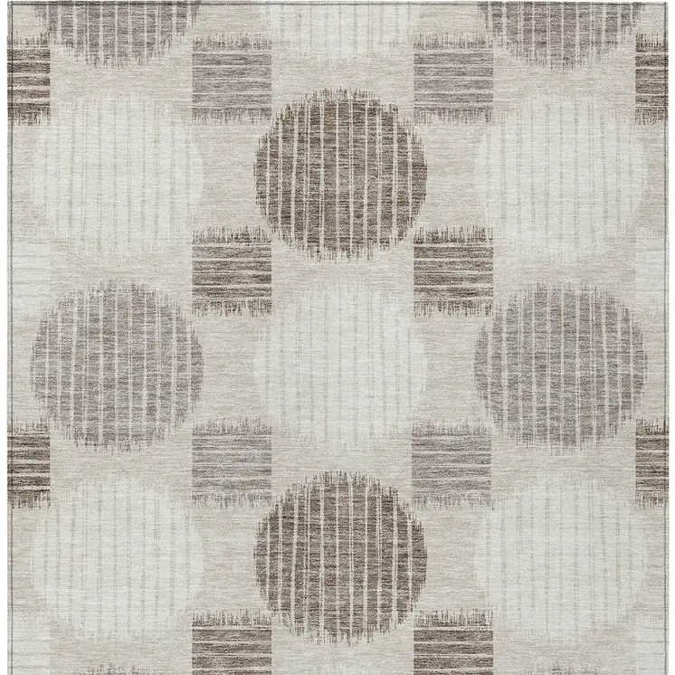 8' X 10' Beige Brown And Ivory Geometric Washable Indoor Outdoor Area Rug