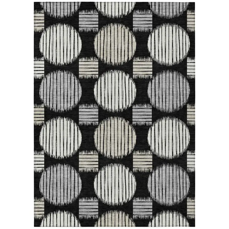 3' X 5' Black Gray And Ivory Geometric Washable Indoor Outdoor Area Rug