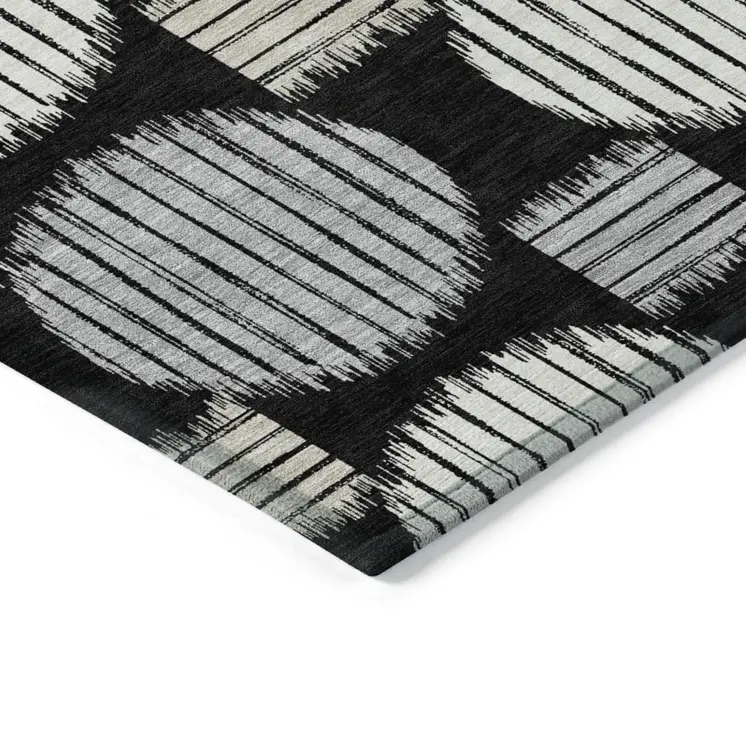 3' X 5' Black Gray And Ivory Geometric Washable Indoor Outdoor Area Rug
