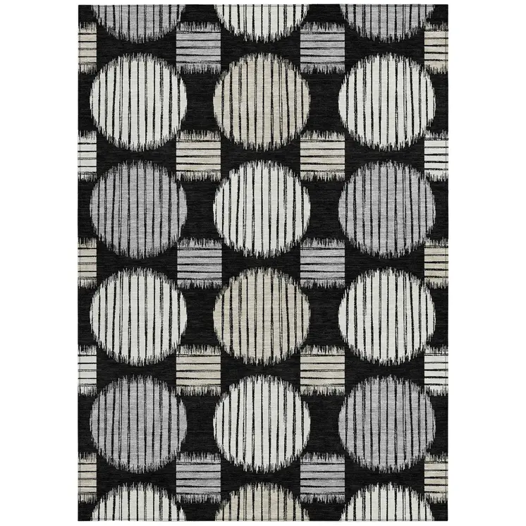 8' X 10' Black Gray And Ivory Geometric Washable Indoor Outdoor Area Rug