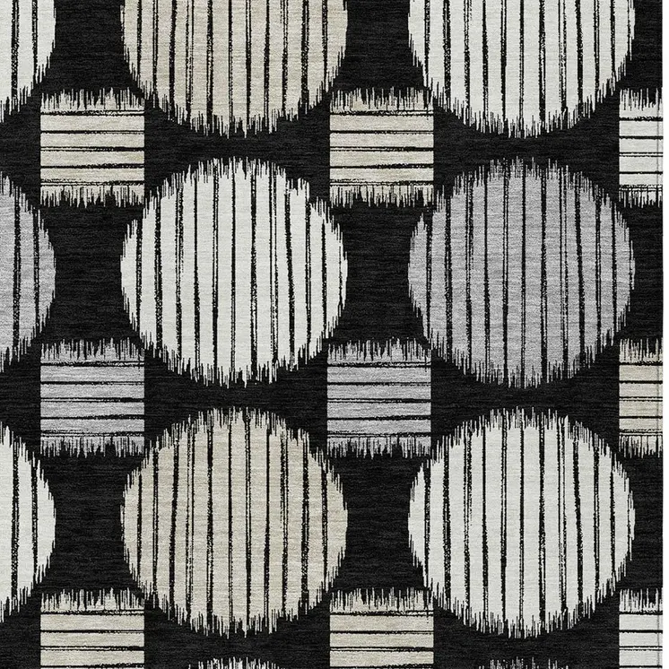 9' X 12' Black Gray And Ivory Geometric Washable Indoor Outdoor Area Rug