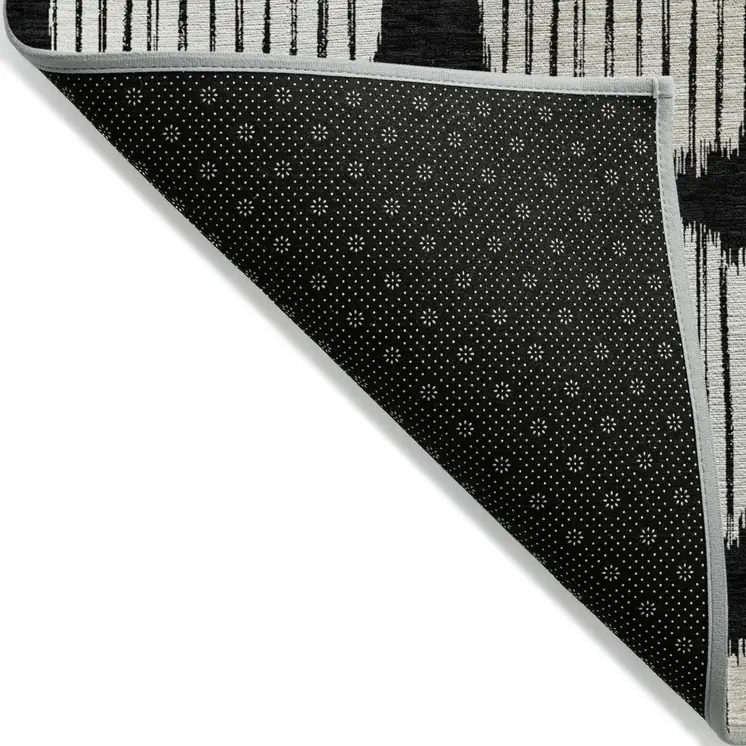 10' X 14' Black Gray And Ivory Geometric Washable Indoor Outdoor Area Rug