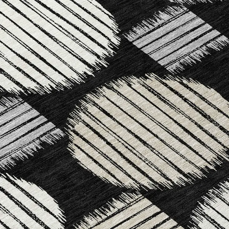 10' X 14' Black Gray And Ivory Geometric Washable Indoor Outdoor Area Rug