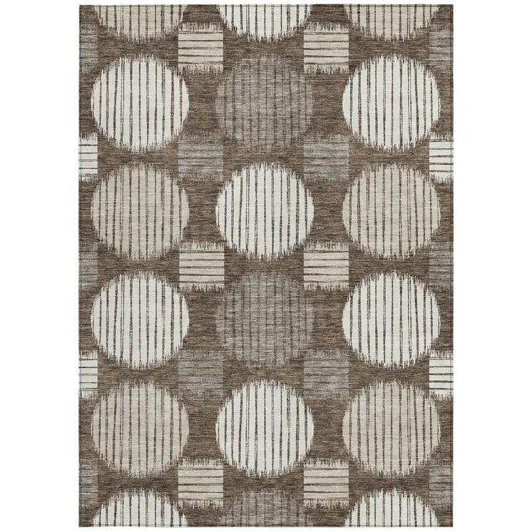 3' X 5' Brown Gray And Ivory Geometric Washable Indoor Outdoor Area Rug