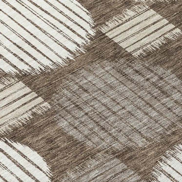 8' Brown Gray And Ivory Round Geometric Washable Indoor Outdoor Area Rug