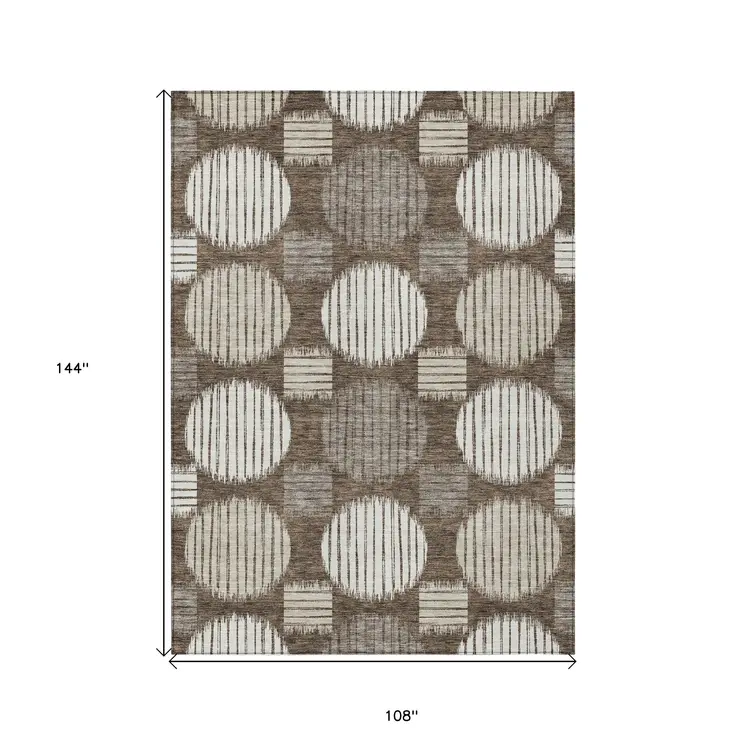 9' X 12' Brown Gray And Ivory Geometric Washable Indoor Outdoor Area Rug